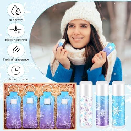 Swiffen 36-teiliges Winter-Schneeflocken-Partygeschenk-Set: Lippenbalsam- und Lippenstifthalter-Schlüsselanhänger für Geburtstage, Mitarbeiter, Hochzeitsfeiern