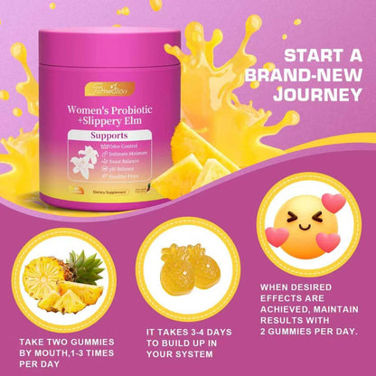 Brurtzexs Her Juicy Feminine Probiotika Gummis für Frauen mit Ulme – Ananasgeschmack, pH-Balance & Immununterstützung – Vegane Nahrungsergänzung, 60 Stück