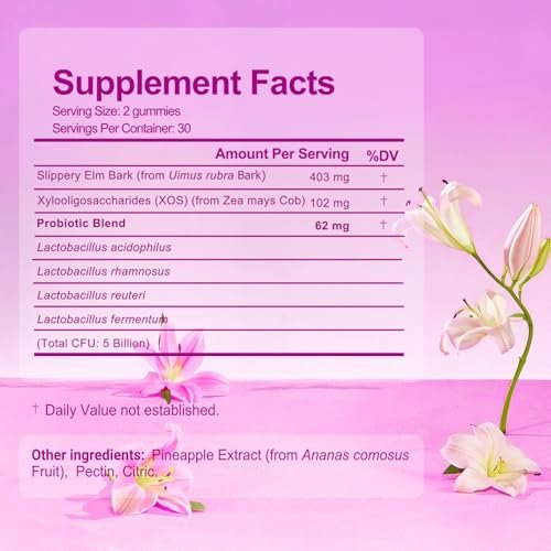 Brurtzexs Her Juicy Feminine Probiotika Gummis für Frauen mit Ulme – Ananasgeschmack, pH-Balance & Immununterstützung – Vegane Nahrungsergänzung, 60 Stück