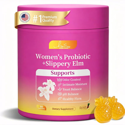 Brurtzexs Her Juicy Feminine Probiotika Gummis für Frauen mit Ulme – Ananasgeschmack, pH-Balance & Immununterstützung – Vegane Nahrungsergänzung, 60 Stück
