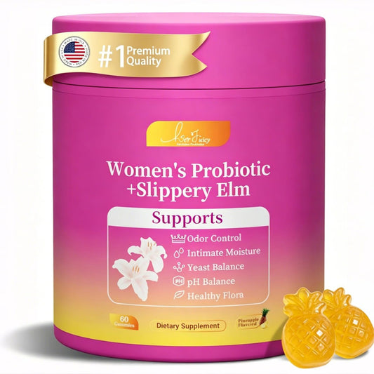 Brurtzexs Her Juicy Feminine Probiotika Gummis für Frauen mit Ulme – Ananasgeschmack, pH-Balance & Immununterstützung – Vegane Nahrungsergänzung, 60 Stück