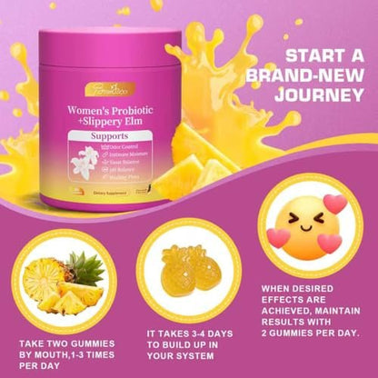 Brurtzexs Her Juicy Feminine Probiotika Gummis für Frauen mit Ulme – Ananasgeschmack, pH-Balance & Immununterstützung – Vegane Nahrungsergänzung, 60 Stück