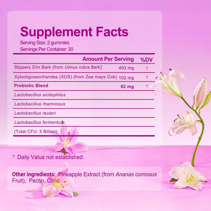 Brurtzexs Her Juicy Feminine Probiotika Gummis für Frauen mit Ulme – Ananasgeschmack, pH-Balance & Immununterstützung – Vegane Nahrungsergänzung, 60 Stück