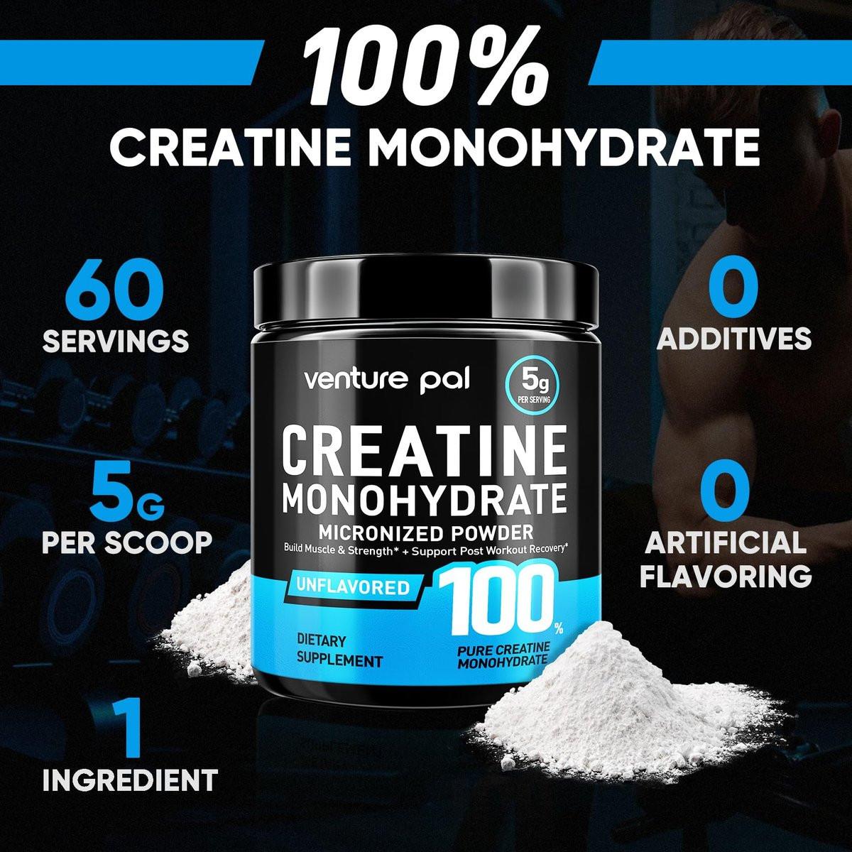 Venture Pal 100% Reines Mikronisiertes Kreatin-Monohydrat Pulver, Ungeschmackvoll, Kreatin für Frauen & Männer, Vegan, Keto, Glutenfrei, 5 g (5000 mg) pro Portion