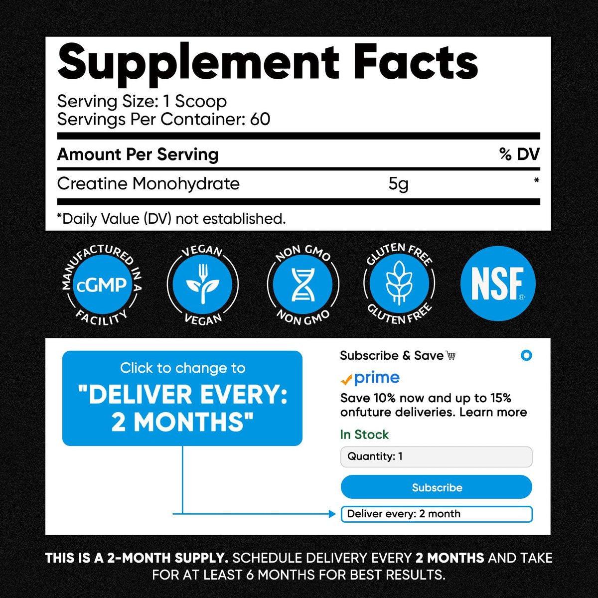 Venture Pal 100% Reines Mikronisiertes Kreatin-Monohydrat Pulver, Ungeschmackvoll, Kreatin für Frauen & Männer, Vegan, Keto, Glutenfrei, 5 g (5000 mg) pro Portion
