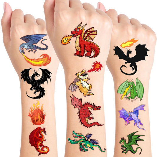 60 Stück Drachen-Tattoos für Kinder – Vorgeschnittene, süße Geburtstagsparty-Geschenke, -Zubehör & -Dekoration – Lustige temporäre Tattoo-Aufkleber für Jungen & Mädchen