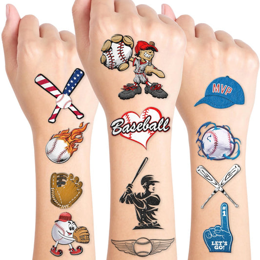 60 Baseball Temporäre Tattoos für Kinder – Vorgeschnittene, süße Geburtstagsparty-Geschenke, -Zubehör & -Dekorationen – Lustige Fake-Tattoo-Aufkleber für Jungen und Mädchen