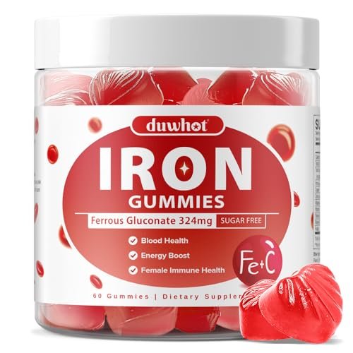 Eisenpräparat für Frauen & Teenager – Ferrogluconat 324 mg, Eisen Gummibärchen mit Vitamin C, A, B, Folsäure, Kupfer, Zink, Energie & Blutunterstützung, Immunsystem, Zuckerfrei, 60 Gummibärchen
