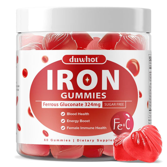 Eisenpräparat für Frauen & Teenager – Ferrogluconat 324 mg, Eisen Gummibärchen mit Vitamin C, A, B, Folsäure, Kupfer, Zink, Energie & Blutunterstützung, Immunsystem, Zuckerfrei, 60 Gummibärchen