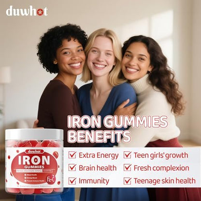 Eisenpräparat für Frauen & Teenager – Ferrogluconat 324 mg, Eisen Gummibärchen mit Vitamin C, A, B, Folsäure, Kupfer, Zink, Energie & Blutunterstützung, Immunsystem, Zuckerfrei, 60 Gummibärchen
