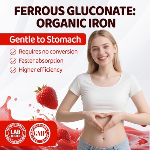 Eisenpräparat für Frauen & Teenager – Ferrogluconat 324 mg, Eisen Gummibärchen mit Vitamin C, A, B, Folsäure, Kupfer, Zink, Energie & Blutunterstützung, Immunsystem, Zuckerfrei, 60 Gummibärchen