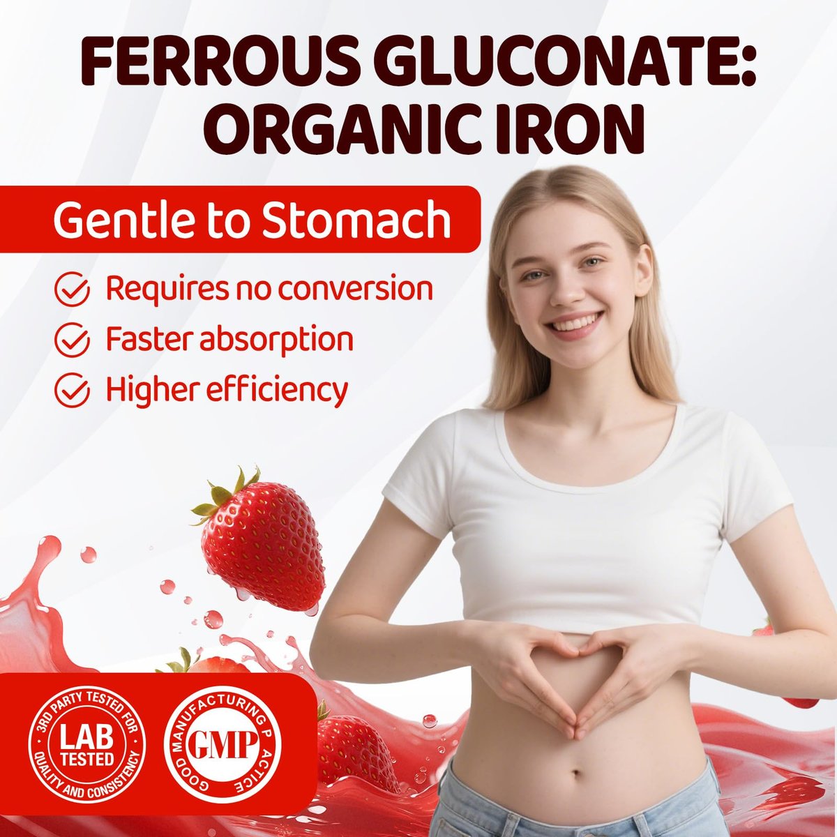 Eisenpräparat für Frauen & Teenager – Ferrogluconat 324 mg, Eisen Gummibärchen mit Vitamin C, A, B, Folsäure, Kupfer, Zink, Energie & Blutunterstützung, Immunsystem, Zuckerfrei, 60 Gummibärchen