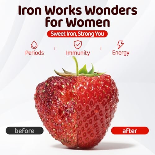 Eisenpräparat für Frauen & Teenager – Ferrogluconat 324 mg, Eisen Gummibärchen mit Vitamin C, A, B, Folsäure, Kupfer, Zink, Energie & Blutunterstützung, Immunsystem, Zuckerfrei, 60 Gummibärchen