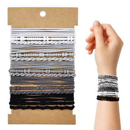 Haargummis für Frauen - 20 Stk. elastische, haarschonende Haarspangen, geflochtene Armband-Pferdeschwanzhalter, neutrale Farben Boho Accessoires