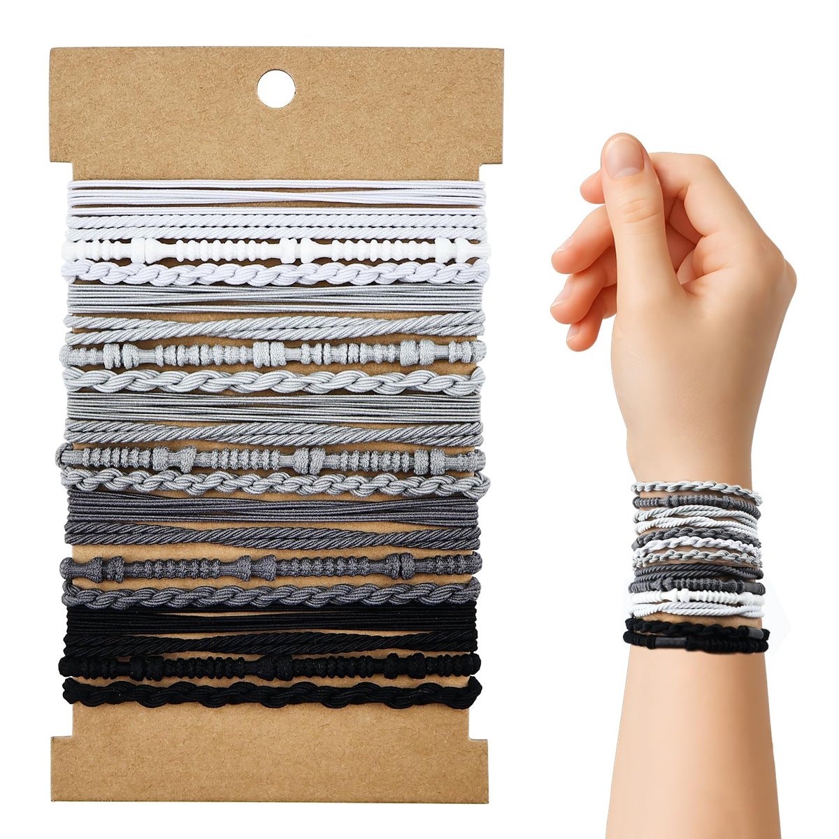 Haargummis für Frauen - 20 Stk. elastische, haarschonende Haarspangen, geflochtene Armband-Pferdeschwanzhalter, neutrale Farben Boho Accessoires