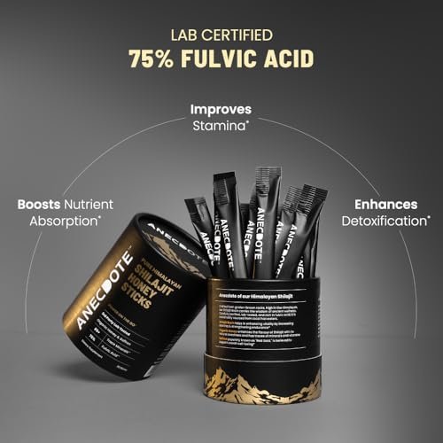 ANECDOTE Himalaya Shilajit Honig-Sticks mit Bio-Honig & Safran | Steigert die Ausdauer | Unterstützt das Immunsystem | 75 % Fulvinsäure, 85+ Spurenelemente | Ohne Zuckerzusatz | 30 Sticks