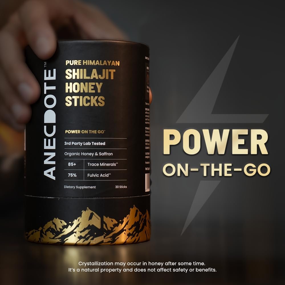 ANECDOTE Himalaya Shilajit Honig-Sticks mit Bio-Honig & Safran | Steigert die Ausdauer | Unterstützt das Immunsystem | 75 % Fulvinsäure, 85+ Spurenelemente | Ohne Zuckerzusatz | 30 Sticks