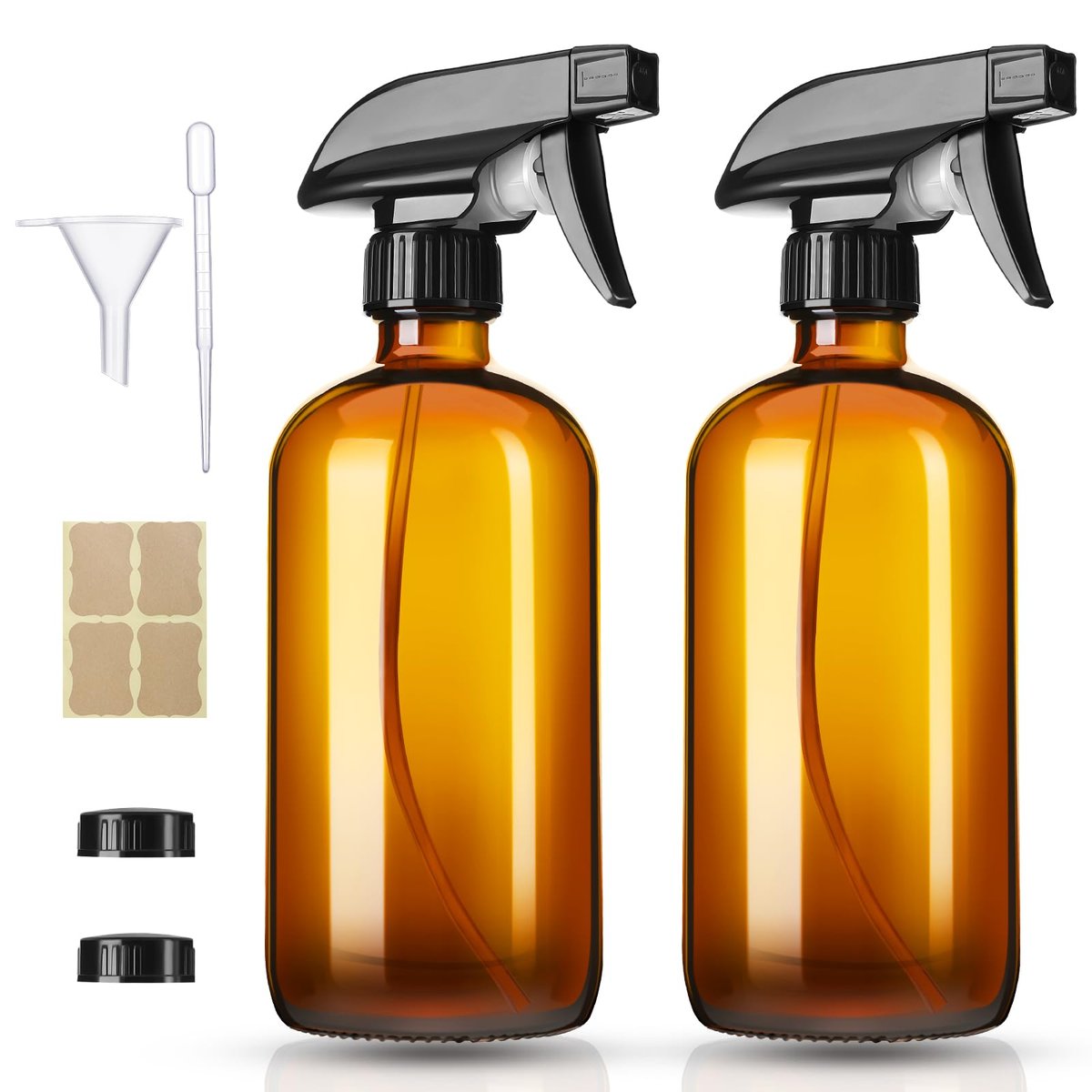 Vitreaux 2er-Pack Amber Glass Sprühflaschen, 16oz Nachfüllbare Glas Sprühflaschen mit Verstellbarer Düse – Ideal für Reinigung, Haustiere, Aromatherapie, Haarfeuchtigkeit – Sprüh- und Strahlmodus
