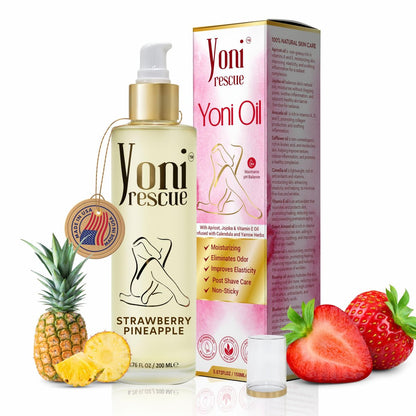 Yoni Rescue Yoni Oil 6,76 oz – Natürliches Vaginalöl für pH-Gleichgewicht, Feuchtigkeit & Komfort mit Aprikose, Jojoba, Kamille, Vitamin E (Erdbeer-Ananas)