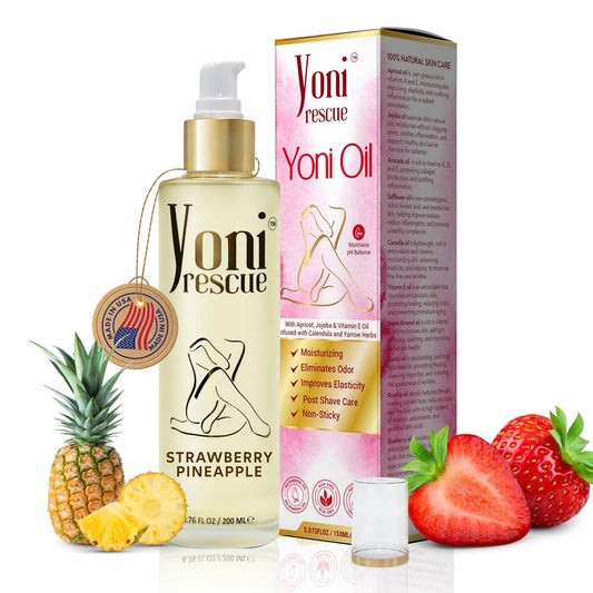 Yoni Rescue Yoni Oil 6,76 oz – Natürliches Vaginalöl für pH-Gleichgewicht, Feuchtigkeit & Komfort mit Aprikose, Jojoba, Kamille, Vitamin E (Erdbeer-Ananas)