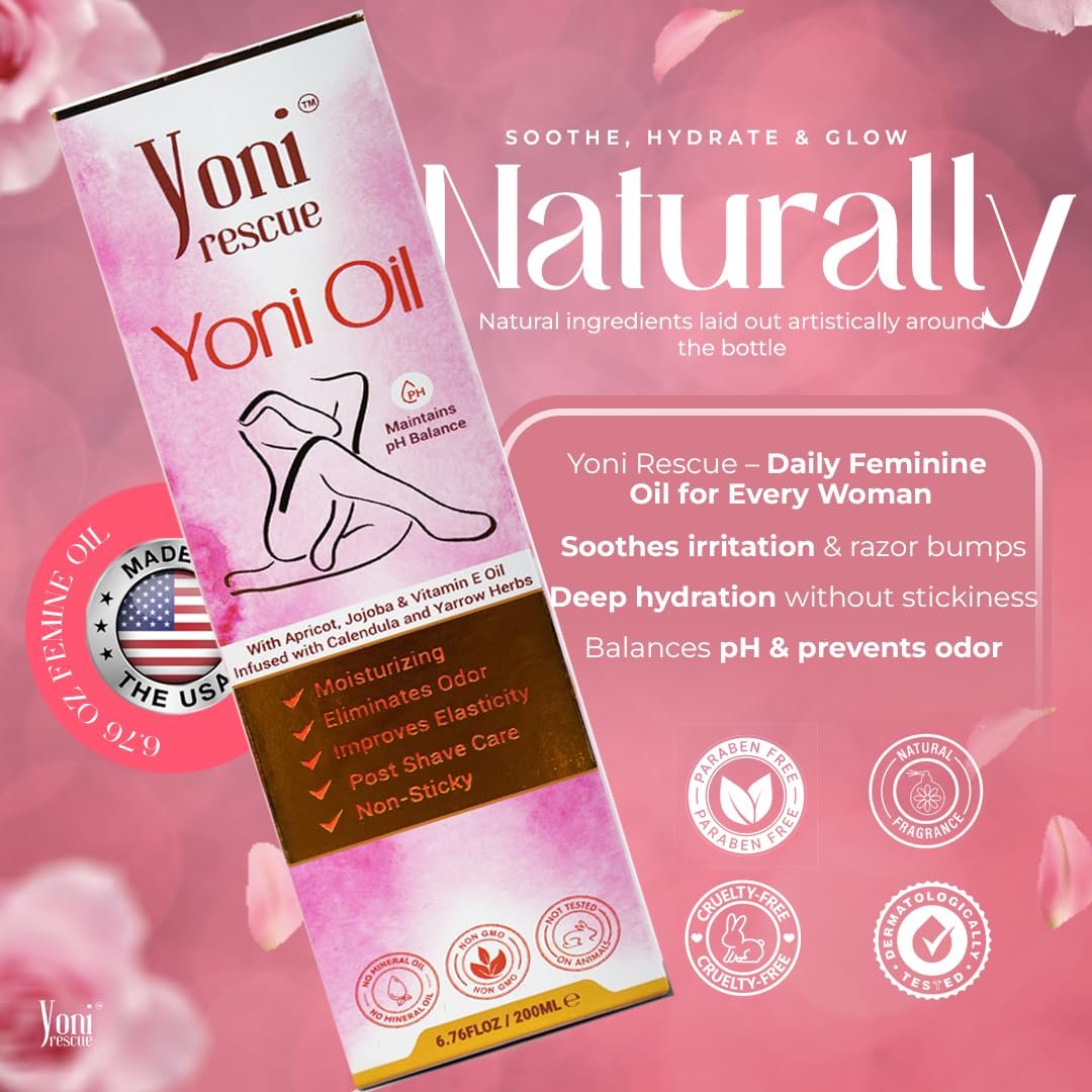 Yoni Rescue Yoni Oil 6,76 oz – Natürliches Vaginalöl für pH-Gleichgewicht, Feuchtigkeit & Komfort mit Aprikose, Jojoba, Kamille & Vitamin E (Pink Sugar)