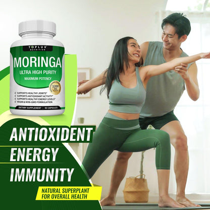 Toplux Moringa Kapseln 1200mg – Reines Moringa-Pulver, hochwirksamer Blattextrakt, grünes Superfood, reich an Antioxidantien, für Energie & Immununterstützung, vegan, ohne Gentechnik, 90 Kapseln