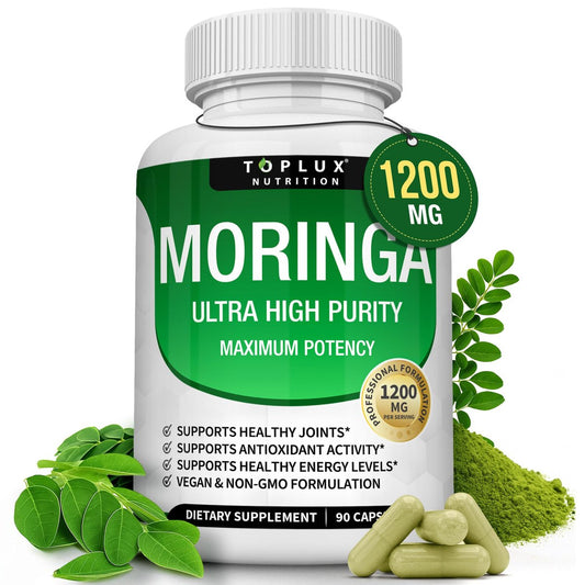 Toplux Moringa Kapseln 1200mg – Reines Moringa-Pulver, hochwirksamer Blattextrakt, grünes Superfood, reich an Antioxidantien, für Energie & Immununterstützung, vegan, ohne Gentechnik, 90 Kapseln