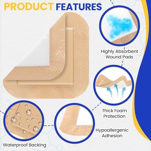 10er-Pack Silikon-Schaumstoff-Wundverband 10x10 cm mit Kleberand, hochsaugfähige Silikon-Bandagen, wasserdichte Schaumstoff-Pflaster für Wundversorgung, Druckgeschwüre, diabetische Fußgeschwüre