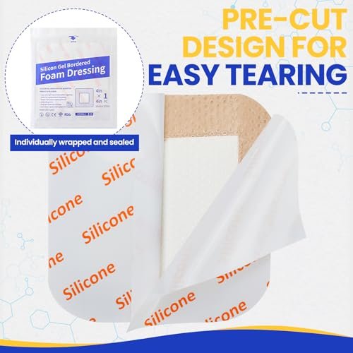 10er-Pack Silikon-Schaumstoff-Wundverband 10x10 cm mit Kleberand, hochsaugfähige Silikon-Bandagen, wasserdichte Schaumstoff-Pflaster für Wundversorgung, Druckgeschwüre, diabetische Fußgeschwüre