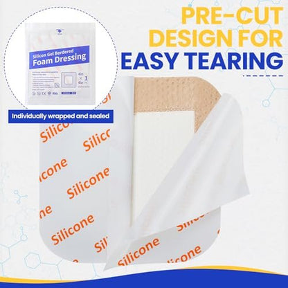 10er-Pack Silikon-Schaumstoff-Wundverband 10x10 cm mit Kleberand, hochsaugfähige Silikon-Bandagen, wasserdichte Schaumstoff-Pflaster für Wundversorgung, Druckgeschwüre, diabetische Fußgeschwüre