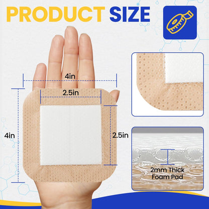 10er-Pack Silikon-Schaumstoff-Wundverband 10x10 cm mit Kleberand, hochsaugfähige Silikon-Bandagen, wasserdichte Schaumstoff-Pflaster für Wundversorgung, Druckgeschwüre, diabetische Fußgeschwüre