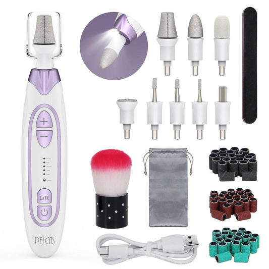 PELCAS Elektrischer Zehennagelschleifer für dicke Zehennägel, kabelloser Nagelbohrer, 5 Geschwindigkeiten Maniküre- und Pediküre-Set mit LED-Licht, elektrische Nagelfeile für Menschen, Haustiere, dicke Zehennägel, natürliche & Acrylnägel