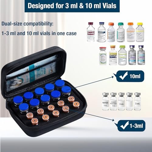 MiloZen Peptid-Aufbewahrungsbox für Kühlschrank, 20 Vials Halter, passt für 1ml 3ml 5ml 10ml Vials, nicht geeignet für hohe 10ml Vials, Diabetes-Medikamenten-Organizer, ohne Vials, Schwarz
