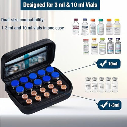 MiloZen Peptid-Aufbewahrungsbox für Kühlschrank, 20 Vials Halter, passt für 1ml 3ml 5ml 10ml Vials, nicht geeignet für hohe 10ml Vials, Diabetes-Medikamenten-Organizer, ohne Vials, Schwarz