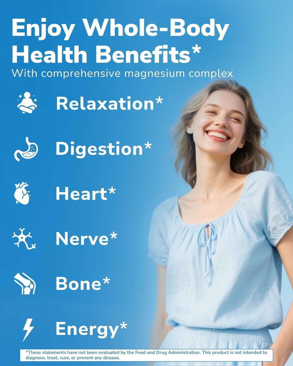 Vitalibre 12-in-1 Magnesium Komplex 500 mg | Hoch bioverfügbares cheliertes Magnesiumglycinat, Citrat, Malat & mehr für Knochen, Nerven & Verdauung | Nicht-GVO, vegan (120 Kapseln)