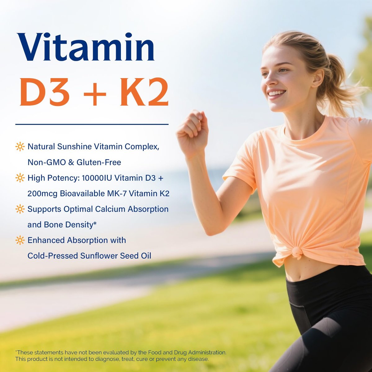 Innate Vitality Vitamin D3 K2 Komplex, Hochdosiertes Vitamin D3 10000 IE & Vitamin K2 (MK-7) 200 mcg, Unterstützt Knochen-, Zahn-, Herz- und Immunsystemgesundheit, Non-GMO, Glutenfrei, 60 Weichkapseln
