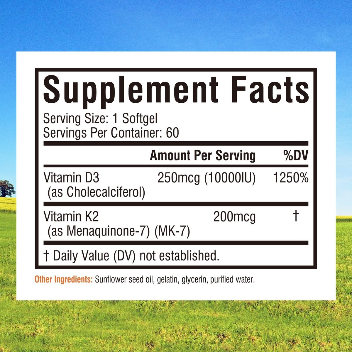 Innate Vitality Vitamin D3 K2 Komplex, Hochdosiertes Vitamin D3 10000 IE & Vitamin K2 (MK-7) 200 mcg, Unterstützt Knochen-, Zahn-, Herz- und Immunsystemgesundheit, Non-GMO, Glutenfrei, 60 Weichkapseln