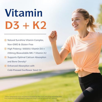 Innate Vitality Vitamin D3 K2 Komplex, Hochdosiertes Vitamin D3 10000 IE & Vitamin K2 (MK-7) 200 mcg, Unterstützt Knochen-, Zahn-, Herz- und Immunsystemgesundheit, Non-GMO, Glutenfrei, 60 Weichkapseln