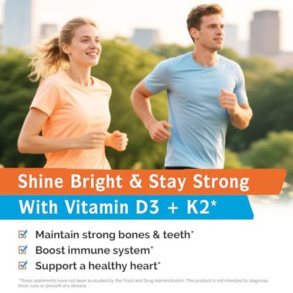 Innate Vitality Vitamin D3 K2 Komplex, Hochdosiertes Vitamin D3 10000 IE & Vitamin K2 (MK-7) 200 mcg, Unterstützt Knochen-, Zahn-, Herz- und Immunsystemgesundheit, Non-GMO, Glutenfrei, 60 Weichkapseln