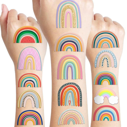 60 Pastell-Regenbogen temporäre Tattoos für Kinder – Vorgeschnittene Boho-Aufkleber für Geburtstagsparty-Gefälligkeiten, Babyparty-Dekorationen & Schulbelohnungen