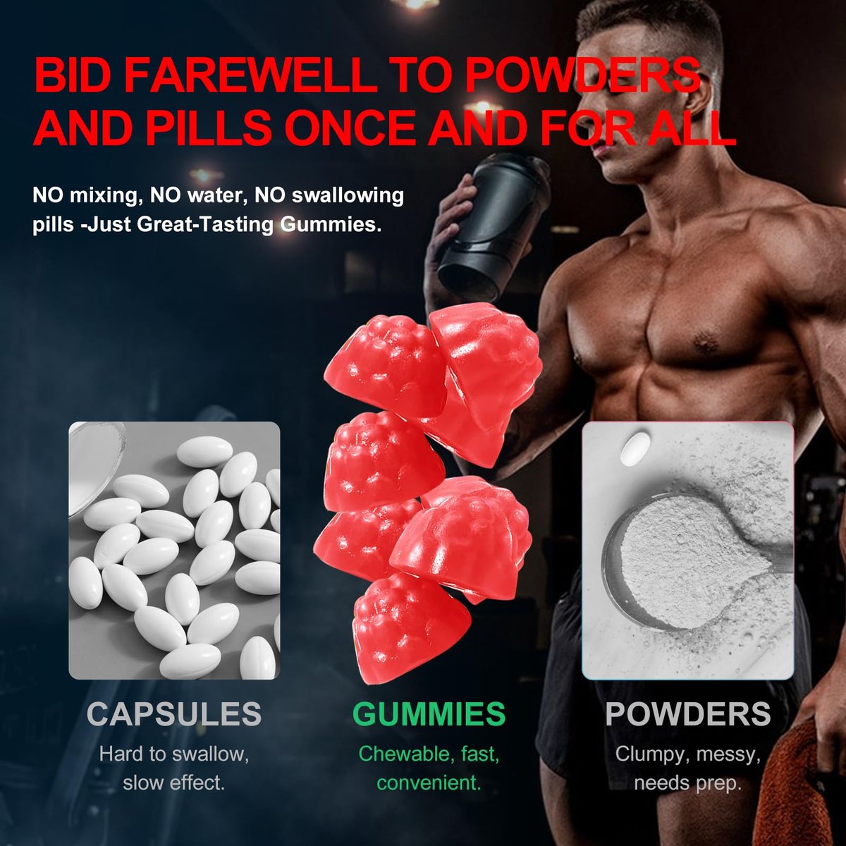 Health4All Creatin-Monohydrat-Gummis 5g für Männer & Frauen, Creatin-Gummies für Kraft, Energie & Muskelwachstum – Pre-Workout-Ergänzung, Erdbeergeschmack, 120 Gummis