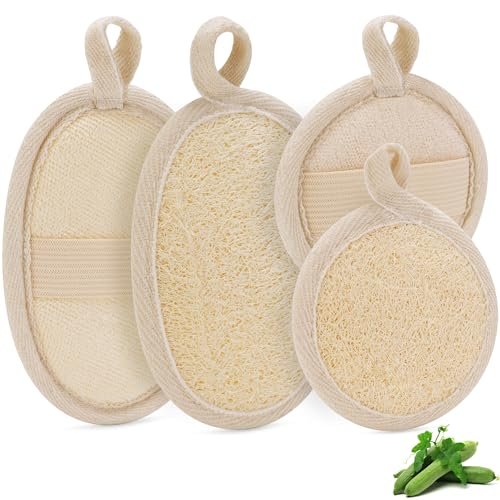 Natürlicher Luffa-Schwamm Peeling Körperbürste (2 Stück), Luffa-Peeling-Gesichtsbürste (2 Stück), aus natürlicher Luffa und Frottee, geeignet für Bad und Dusche, Körper und Gesicht
