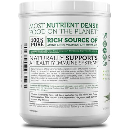 Zazzee USDA Bio Spirulina Pulver, 227 g, 68 Portionen, zertifiziert koscher, 100% rein, nicht bestrahlt, unkompliziertes Weithalsgefäß, frischer Geruch und neutraler Geschmack, nicht gentechnisch verändert, hergestellt in den USA