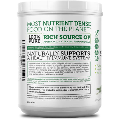 Zazzee USDA Bio Spirulina Pulver, 227 g, 68 Portionen, zertifiziert koscher, 100% rein, nicht bestrahlt, unkompliziertes Weithalsgefäß, frischer Geruch und neutraler Geschmack, nicht gentechnisch verändert, hergestellt in den USA