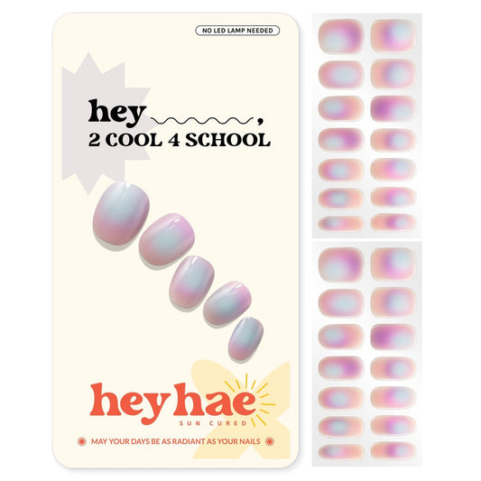 Heyhae Semi-Cured Gel-Nagelstreifen | Keine LED-Lampe nötig | Aura, Lila | Einfaches Auftragen & Entfernen, Salonqualität | Inklusive 28 Streifen, 1 Vorbereitungspad, Nagelfeile & Holzstab – Hey, 2 Cool 4 School