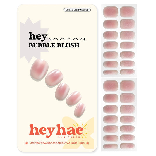Heyhae Semi Cured Gel-Nagelstreifen | Keine LED-Lampe nötig | Sommer, Marmor, Pink | Einfaches Auftragen & Entfernen, Salonqualität | Inklusive 28 Streifen, 1 Vorbereitungstuch, Nagelfeile & Holzstäbchen - Hey, Bubble Blush