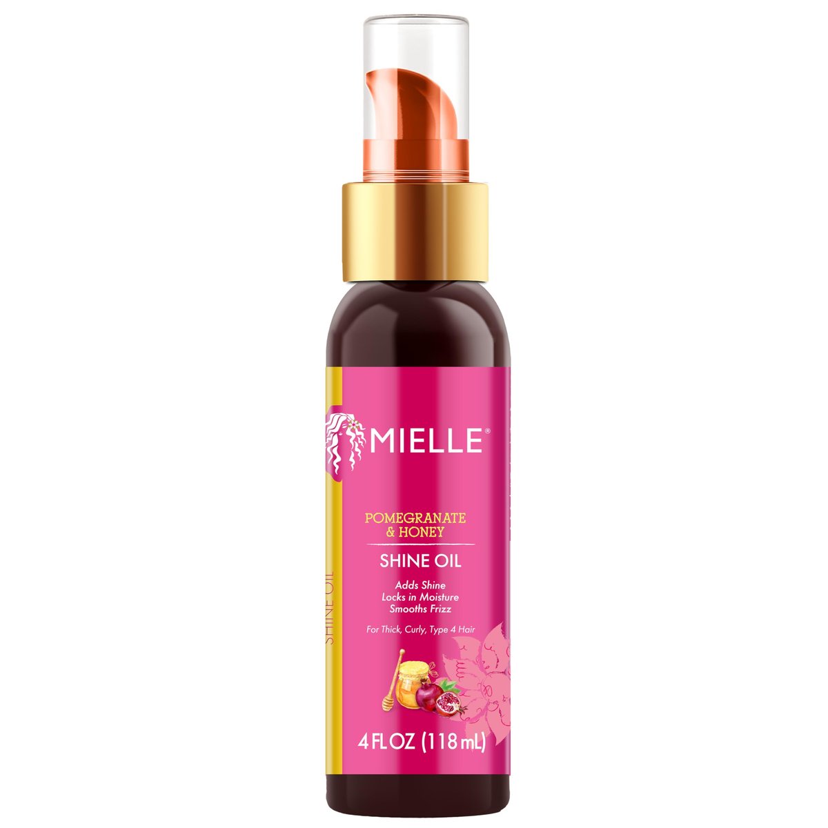 Mielle Organics Granatapfel & Honig Glanzöl – leichtes Haaröl für lockiges & krauses Haar, verleiht Glanz, spendet Feuchtigkeit, glättet Frizz, Hitzeschutz, nicht fettend, Typ 4 Haar, 118 ml