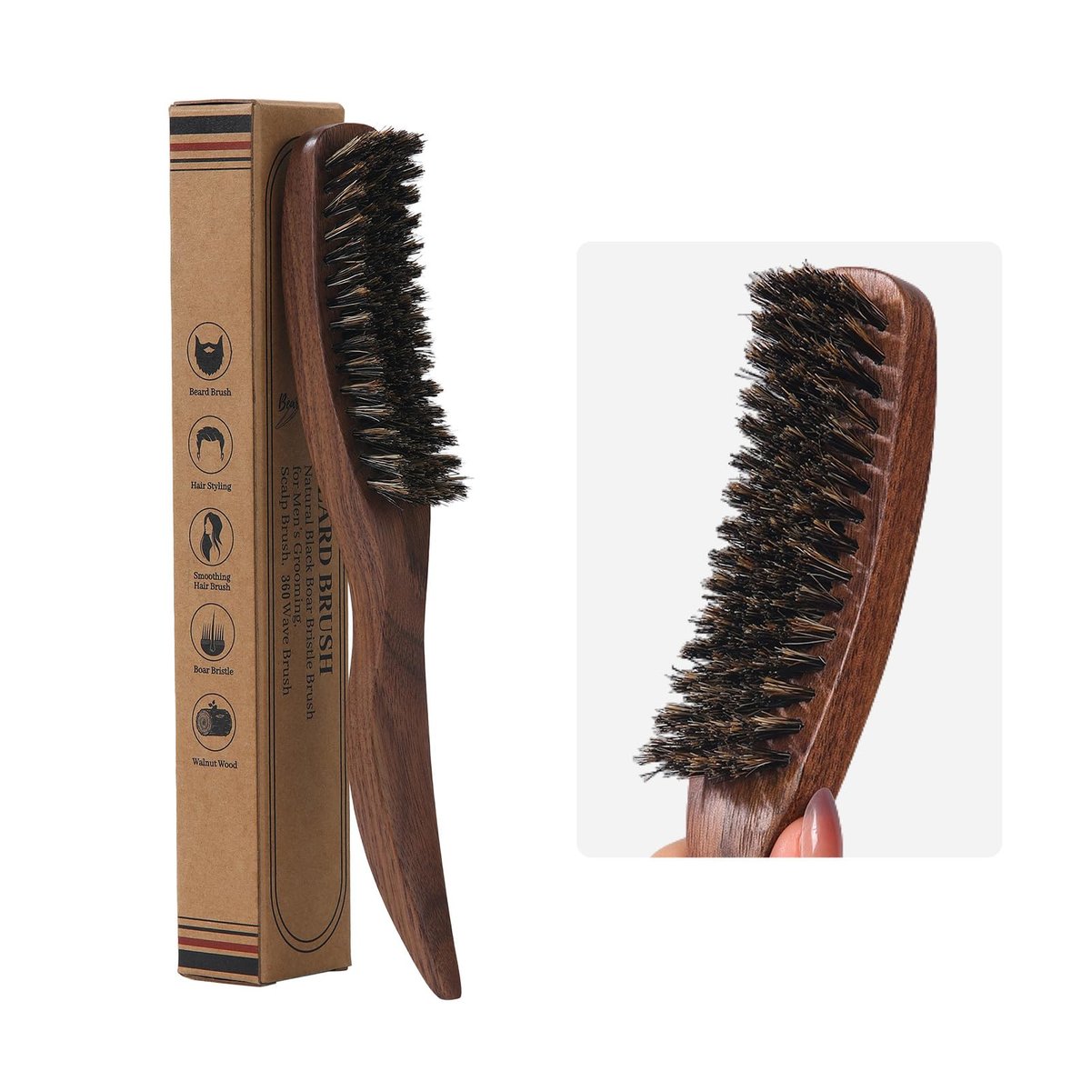 PERFEHAIR Slick Back Bürste für Frauen und Männer | Natürliche gebogene Wildschweinborsten Glättungsbürste für feines Haar & Bart | Erzielen Sie glatte, polierte Styles und bändigen Sie fliegende Haare