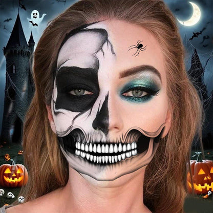 NOOEPC 2 x Skelett-Gesichts-Tattoo Halloween Temporäre Tätowierungen Skelett Make-up Damen Halloween Kostüm Skelett Maske Accessoires Spinne Tattoo Temporär für Männer und Frauen