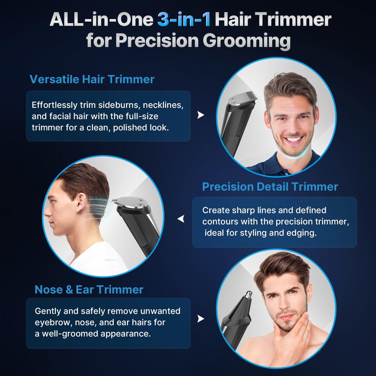Valano Barttrimmer Haarschneider für Männer – All-in-One Selbstschärfender Elektrischer Kabelloser Wiederaufladbarer Schnurrbart-Pflegeset Geschenk für Ohren Nase Körper